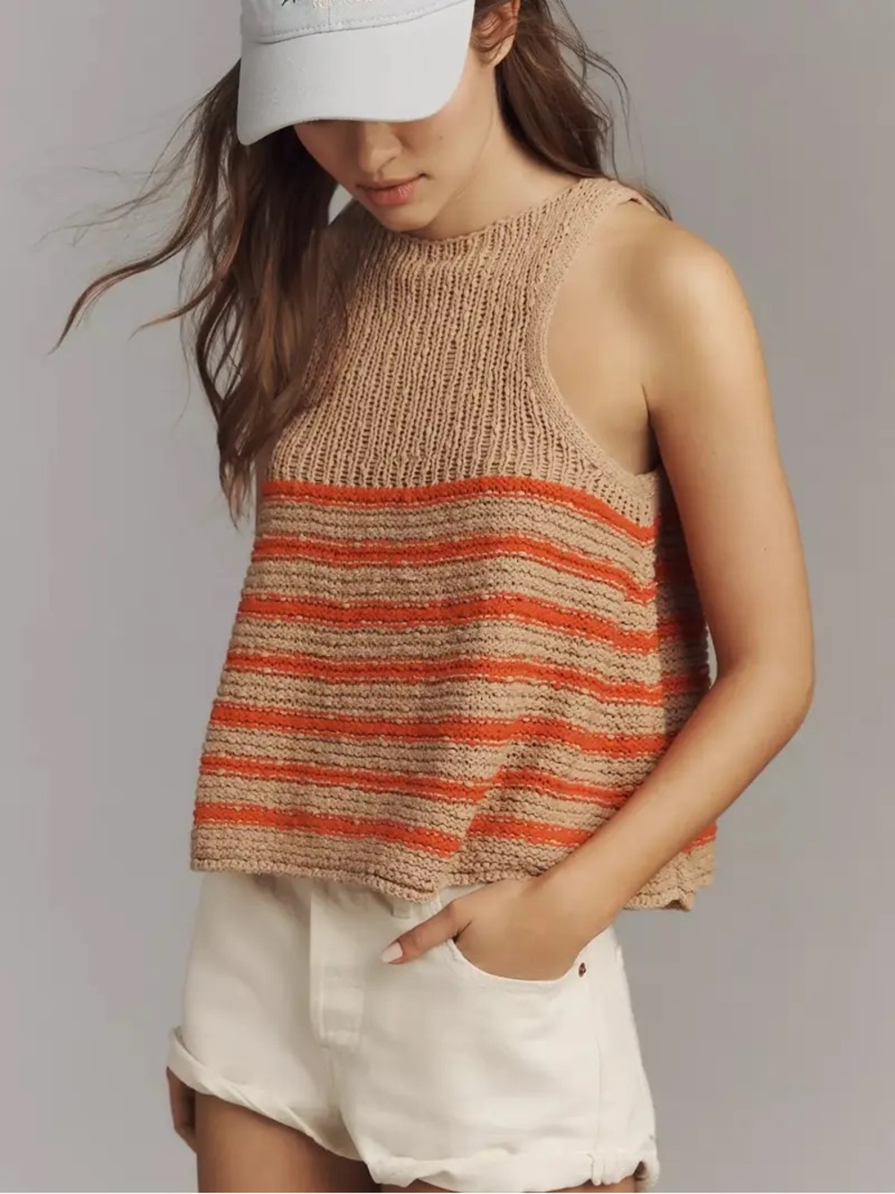 Pilcro Swing Sweater Tank Top Sepia Tomato Stripe NWT L